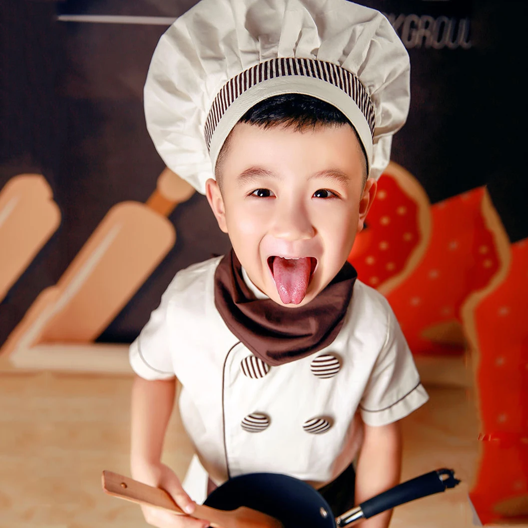 Chef Uniform For Kids Cook Jackets Halloween Costume For Boys Girls Kitchen Waiter Waitress Clothing Sets