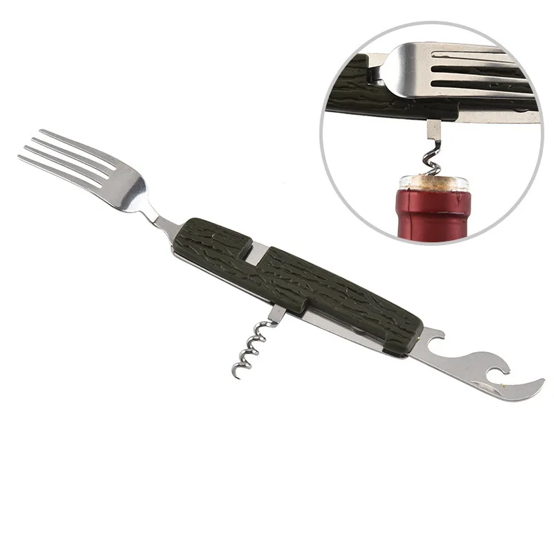 2 PCS Outdoor Camping Cutlery Stainless Steel Wire Handle Knife, Fork And Spoon 3-Piece Portable Folding Travel Dinner Knife Set 2