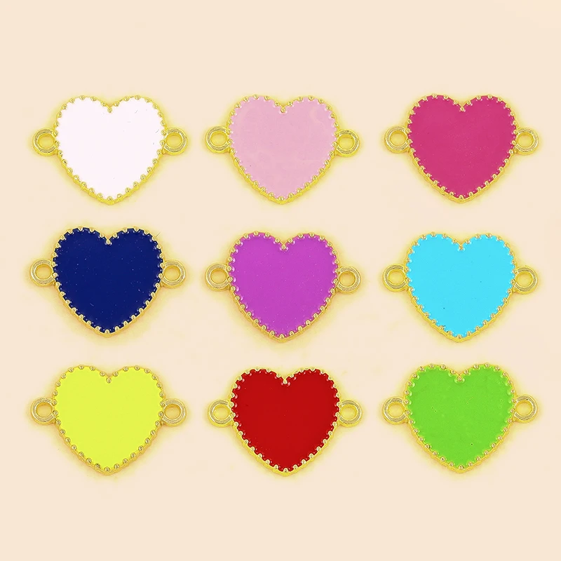 

10Pcs Multicolor Love Charm Jewelry Connector for Women's DIY Handmade Heart Enamel Pendant Bracelet Necklaces Gift Accessories