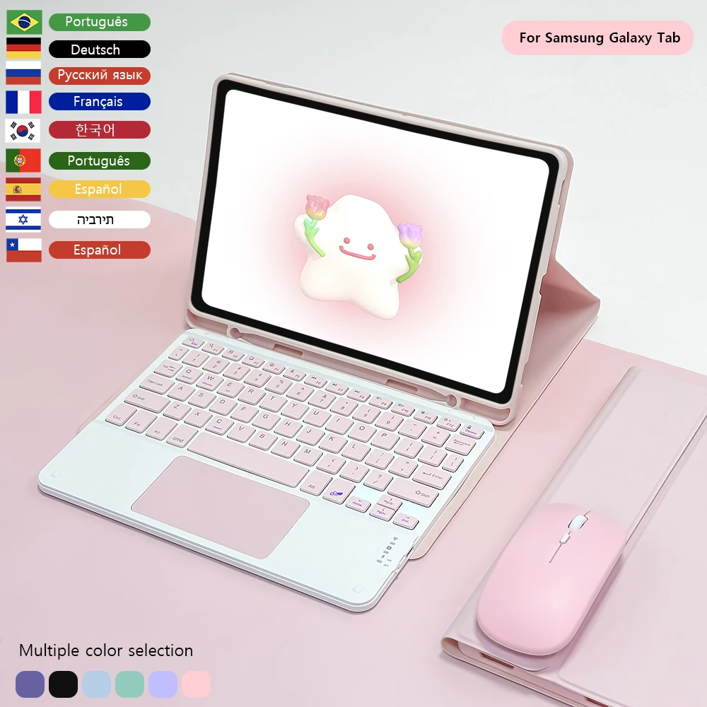 Capa de Teclado Mágico para Samsung Galaxy Tab Mouse sem Fio a9 Mais 11 a8 10.5 s6 Lite 10.4 11 s7 s9 fe s7 s8 s9 Plus 124 Ultra 146