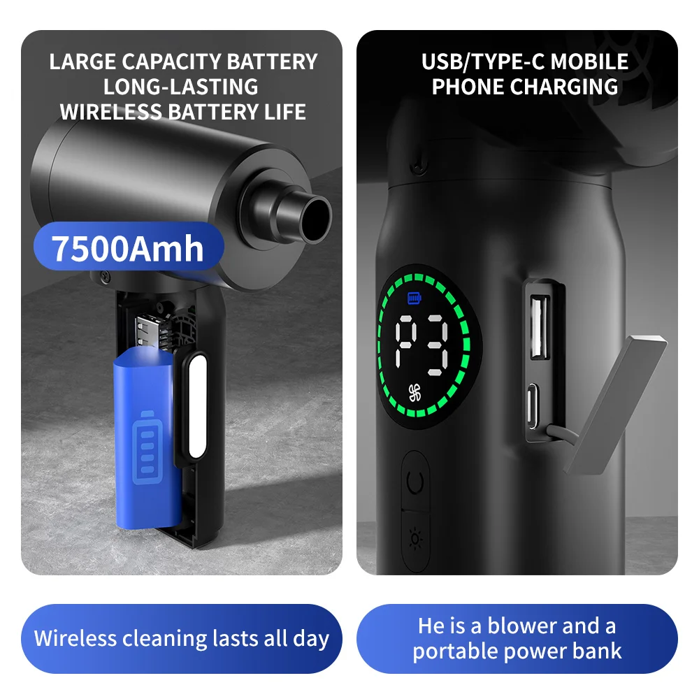 New: 7500mAh Wireless Compressed Air Duster 2 in 1 Air Blower & Vacuum Cleaner Cordless Duster Blower for Keyboard Computer PC 5