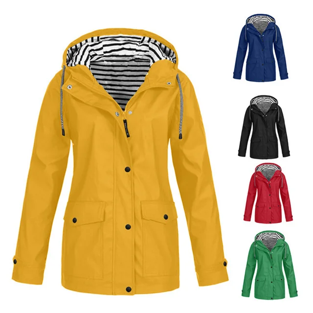 2025 Outdoor Sports Hooded Jacket Women Spring Autumn Windproof Waterproof Windbreakers Lady Stripe Lining Oversize Loose Coats