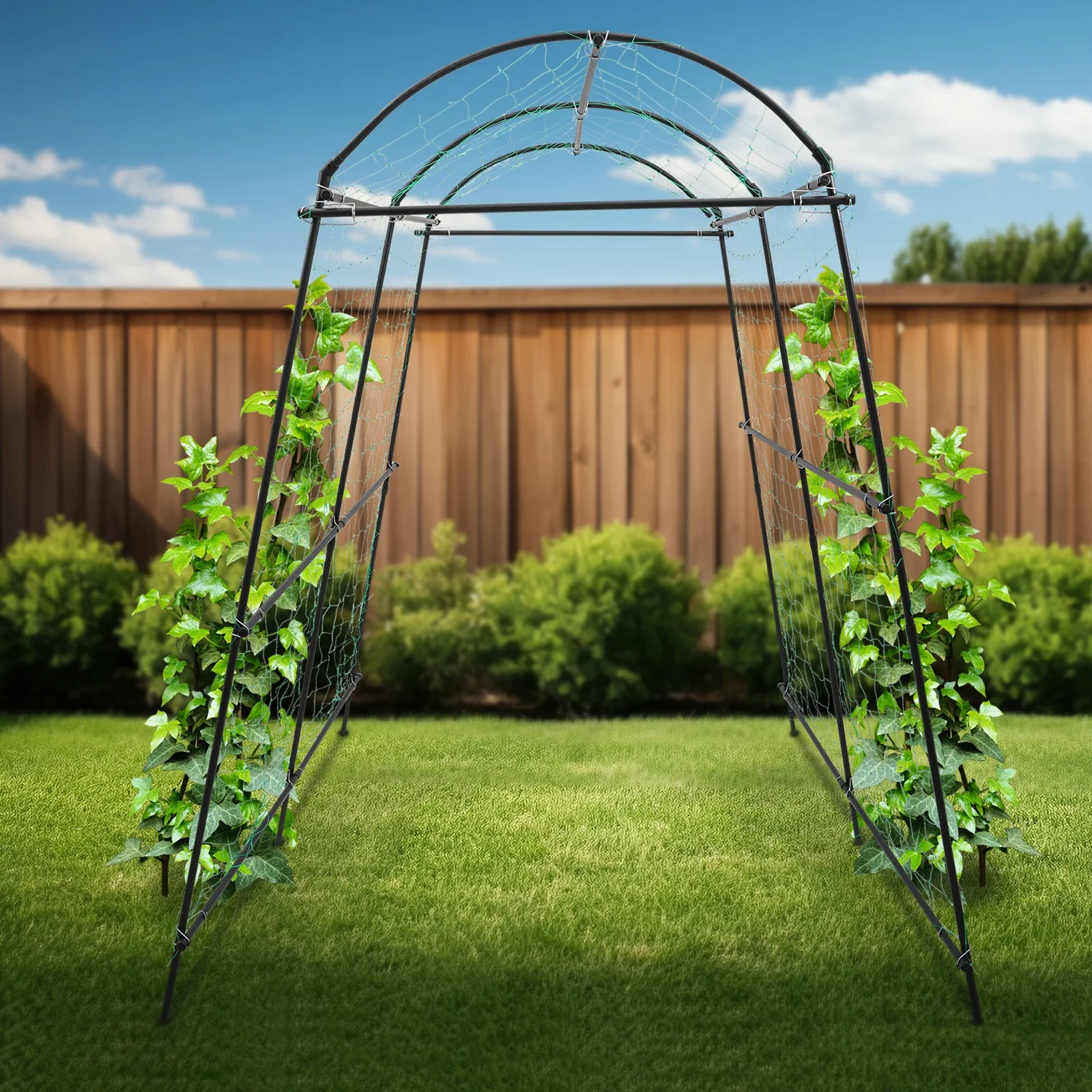 Garten-Rankgitter für Kletterpflanzen 2,30 m Hoch Metallischer Bogen Schwarz Q195 Stahl A-Form Modern Verzinkt Kunststoffbeschichtet – Detail 1