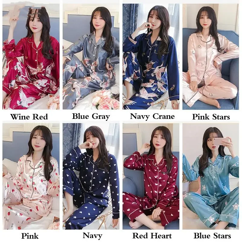 M-5XL Womens Long Sleeve Trousers Pyjamas Silk Satin Pajamas Sets Sleepwear Nightgown Suit Robe Bath Gown Sleepshirts