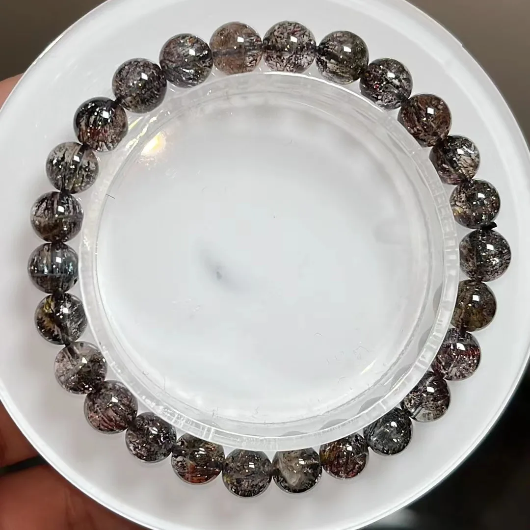 

Натуральный черный кварцевый браслет Super Seven 7 фейерверк Lepidocrocite, ювелирные изделия 7,2 мм для женщин и мужчин, рутилированные кварцевые прозрачные бусины AAAAAAA