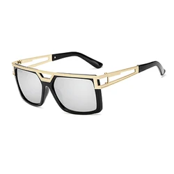 Vintage - Inspired Double Beam Large Frame Sunglasses (Silver)