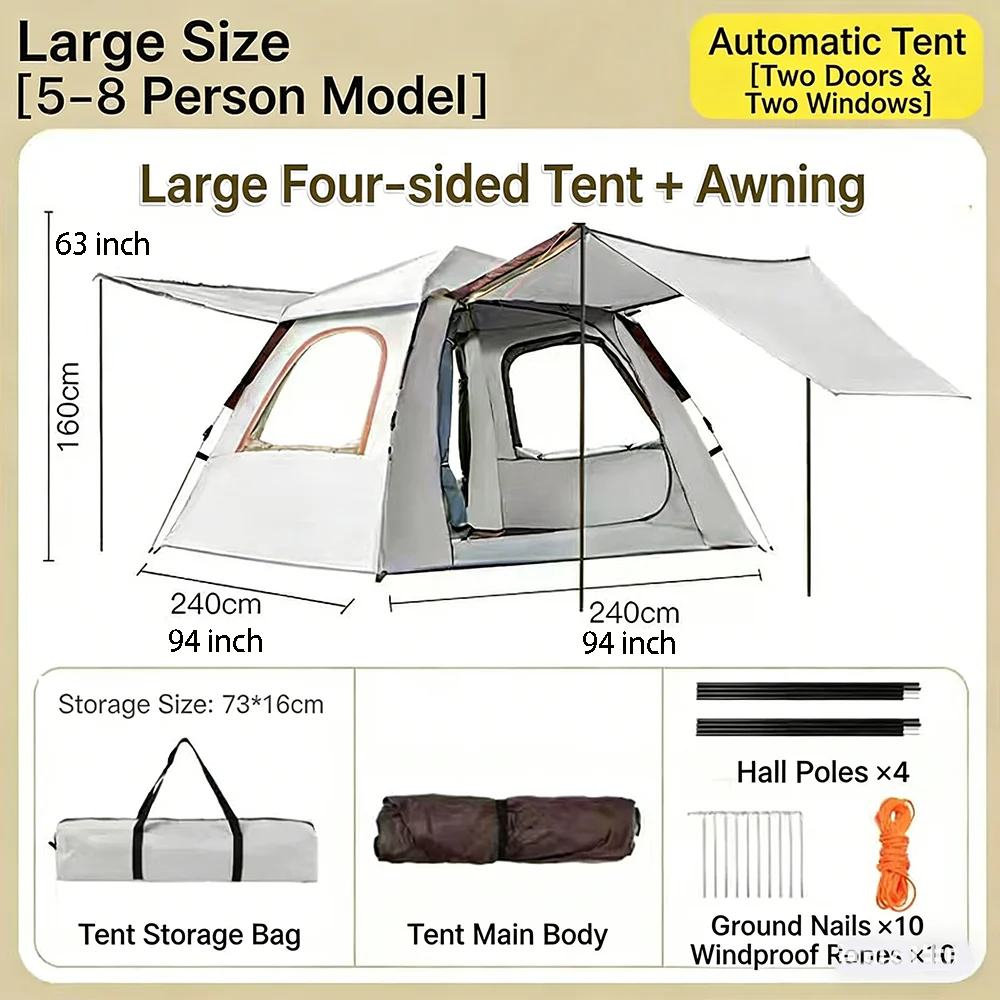 Outdoor Camping Waterproof One-Touch Tent – Beach Sun Shelter & Folding Camp Roof (1–10 Person) 5