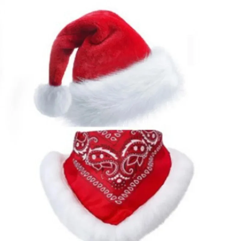 Christmas Cowboy Hat Sequined Furred Scarf Red Cowboy Hat Santa Furred Sequined Snowflake Christmas Party