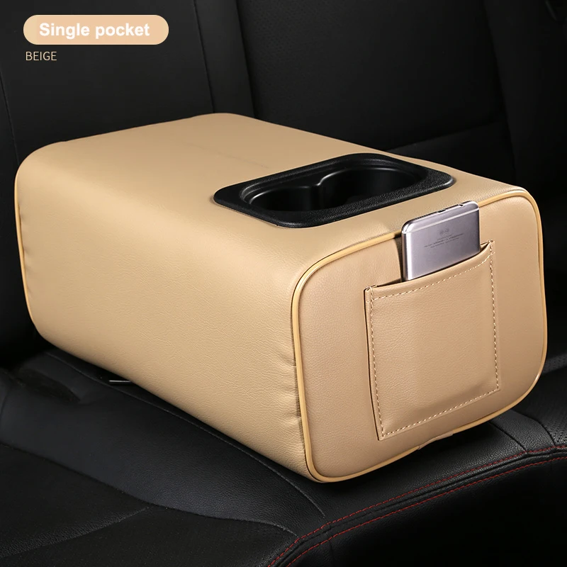 Bracciolo Posteriore Per Auto Con Portabicchieri E 2 Tasche Portaoggetti - Universale, Pelle Microfibra Impermeabile - 5