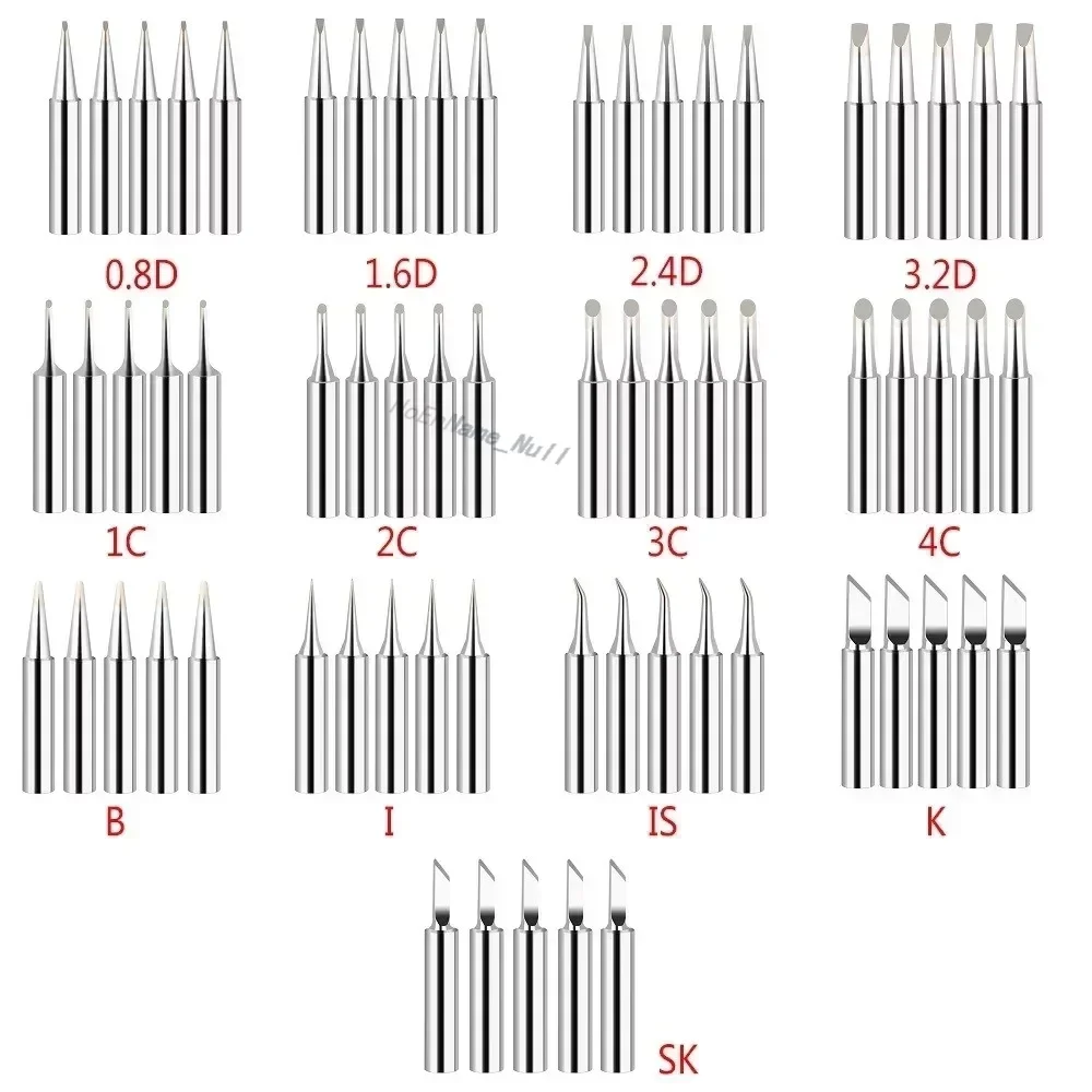 

5Pcs 900M-T Copper Soldering Iron Tips IS/I/B/K/SK/2.4D/3.2D/1C/2C/3C/4C Lead-Free Welding Tips Head