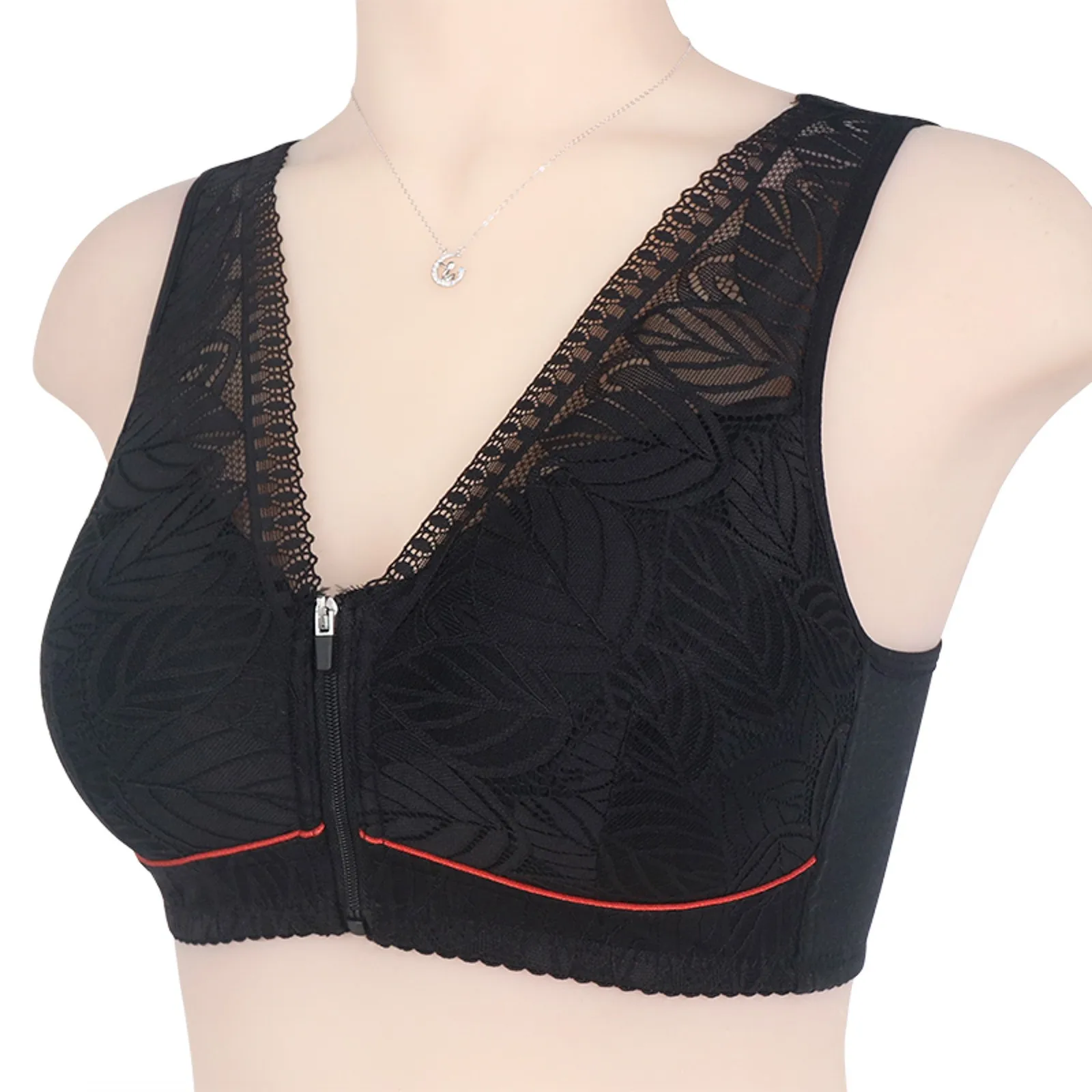 Bras For Women Soft Cup Front Zipper Middle Aged And Elderly Underwear  Ladies No Steel Ring Vest Lace Underwear Large Size Bra