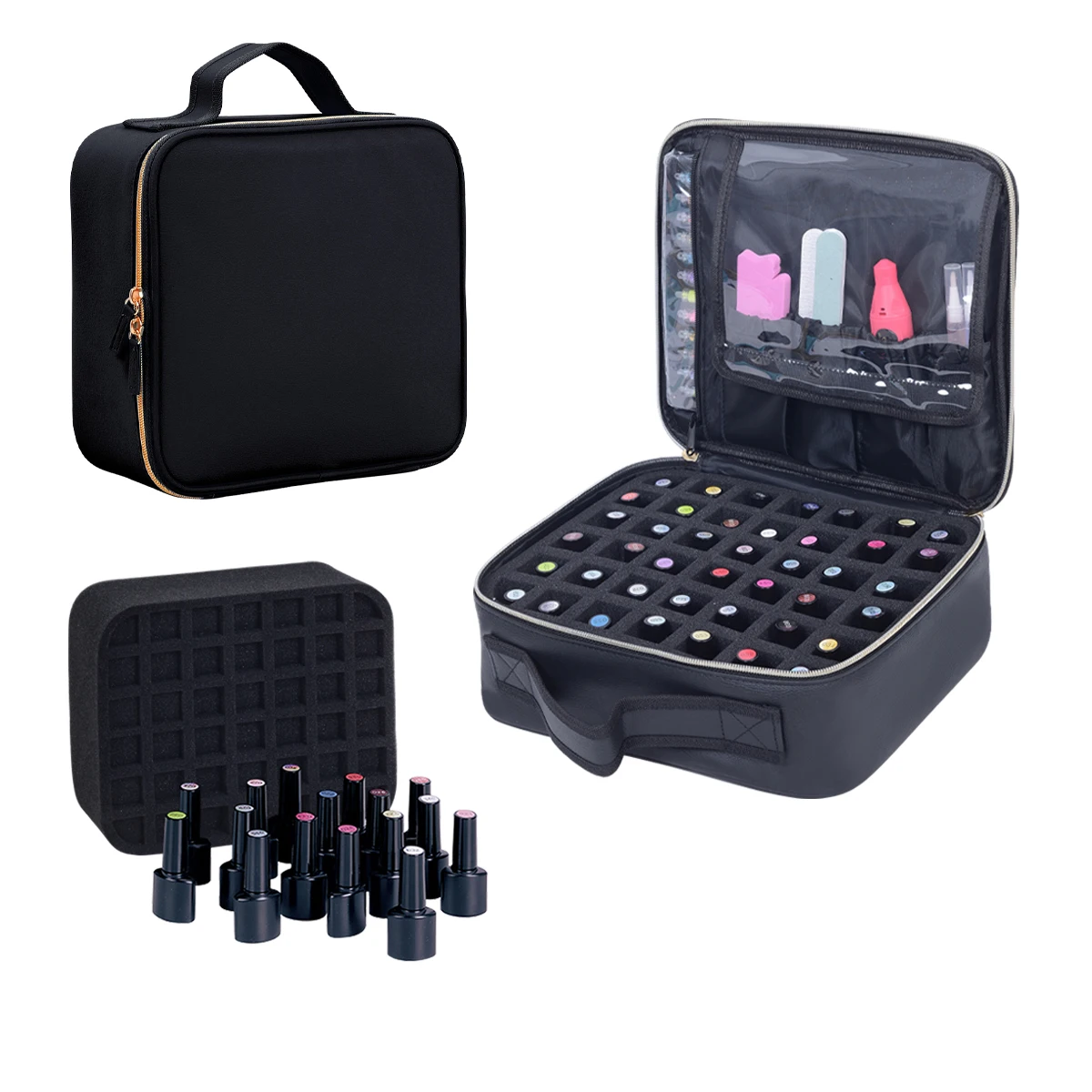 UOZL 42-Flaschen-Nagellack-Organizer, Hand-Nagellack-Aufbewahrungstasche aus PU-Leder, geeignet für Nagelkunstliebhaber und Maniküristen