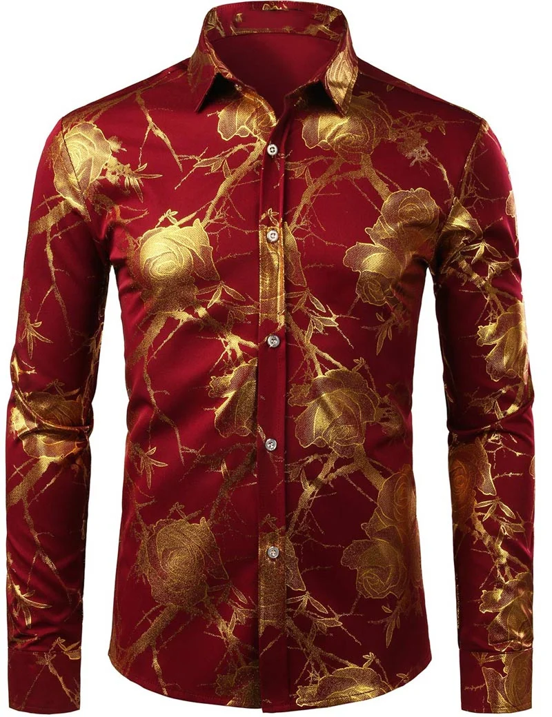 thumbnail image 1 of Nueva camisa de moda para hombre con estampado 3D de flores, solapa con botones, camisa de manga larga, ropa de fiesta, diseño de estilos, camisas cómodas, 1 of 5