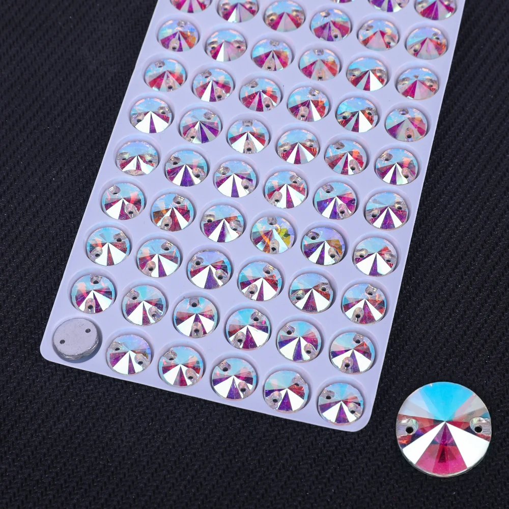 AB Rhinestone Sew On roundness Shape Flatback Glass Crystals for Clothing Wedding Dresses Decoration DIY VC