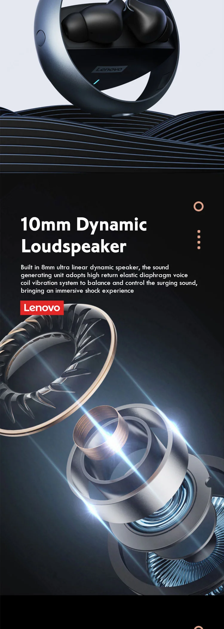 Lenovo LP60 Bluetooth Headphones TWS Wireless Gaming Earphones Rotatable Metal Cavity Ring Headset HiFi Stereo Sound Low Latency studio headphones