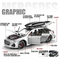1:24 AUDI RS6 Alloy Miniature Car Model Toy Travel Edition Metal Diecast Vehicle 6 Doors Opened Sound Light Boys Christmas Gifts 2
