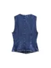 2024 Autumn and Winter New Arrivals Casual All-match Round Neck Sleeveless Blue Slim Waist Denim Vest 2