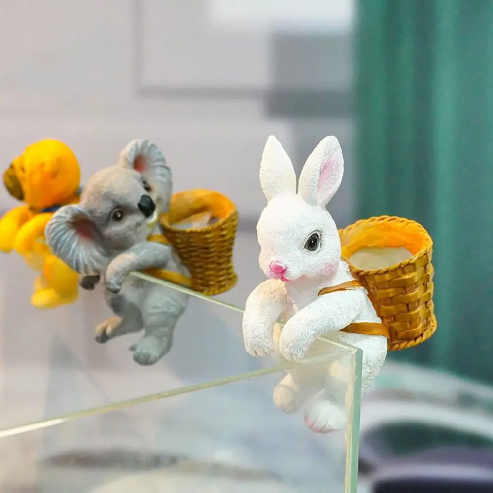 Cartoon Basket Rabbit Landscape Simulation Resin Aquarium Hanging Ornaments Koala Dog Bunny Flower Basket Flower Pot