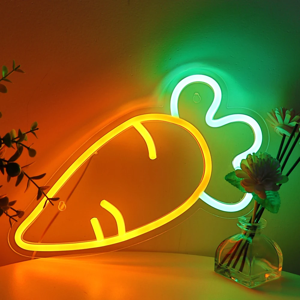 1pc Carrot LED Wall Art Neon Sign Light For Room Kitchen Party Shop Pub Club Decoration 12.01''*6.5'' ineonlife neon sign led light chili tomato eggplant carrot acrylic wall bar party office room bedroom kitchen vegetable decorate