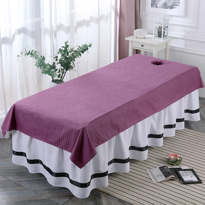 1Pcs Cotton Striped Beauty Salon Bed Sheets SPA Massage Club Bed Table Cover Bed Sheets With/no Hole Sabanas 6
