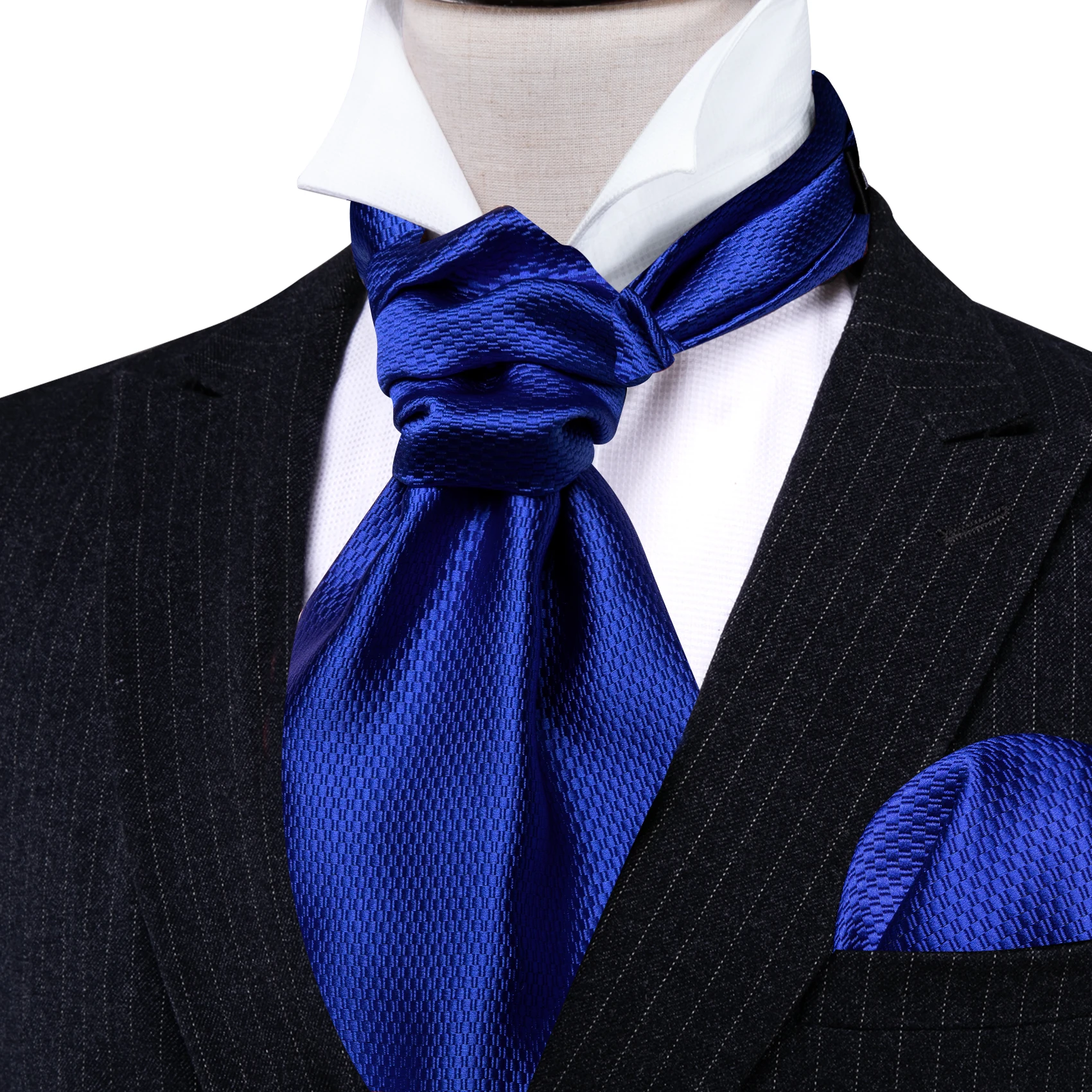 Barry.Wang Mode Männer Ascot Königsblau Grau Silber Paisley Krawatte Vintage Paisley Floral Krawatte Einstecktuch Manschettenknöpfe Set – Detail 8