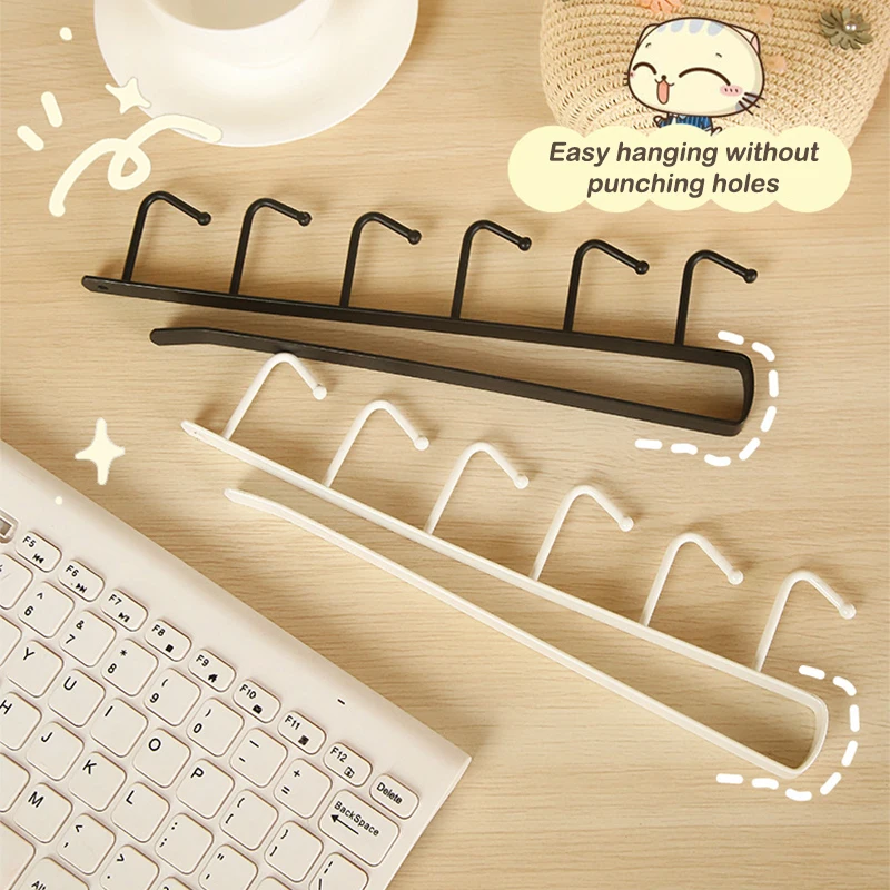 6 Hooks Storage Shelf Wardrobe Kitchen Bathroom Organizer Iron Metal Under Shelves Hanging Rack Mug Cup Utensils Holder Kitchen