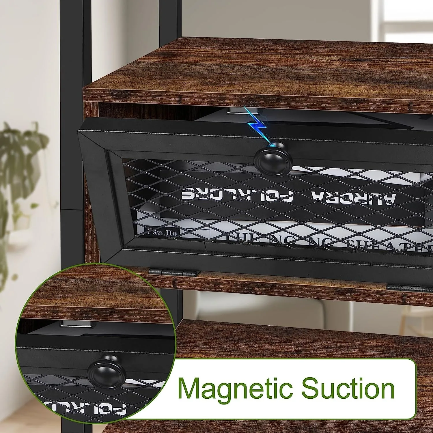 Nightstand with Charging Station End Table with Power Outlets and USB Ports Farmhouse Side Table Drawer and Storage Shelf