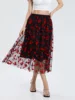 Women's Spring Summer Long Skirt Elastic Waist Floral Print A-line Tulle Skirt 5
