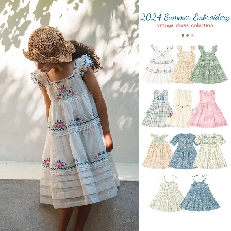 

Pre-sale (Ship in May) 2024 LA Summer Cherry Dress Girl Embroidery Dress Kid Boutique Clothes Beach Vacation Dress Girls Party