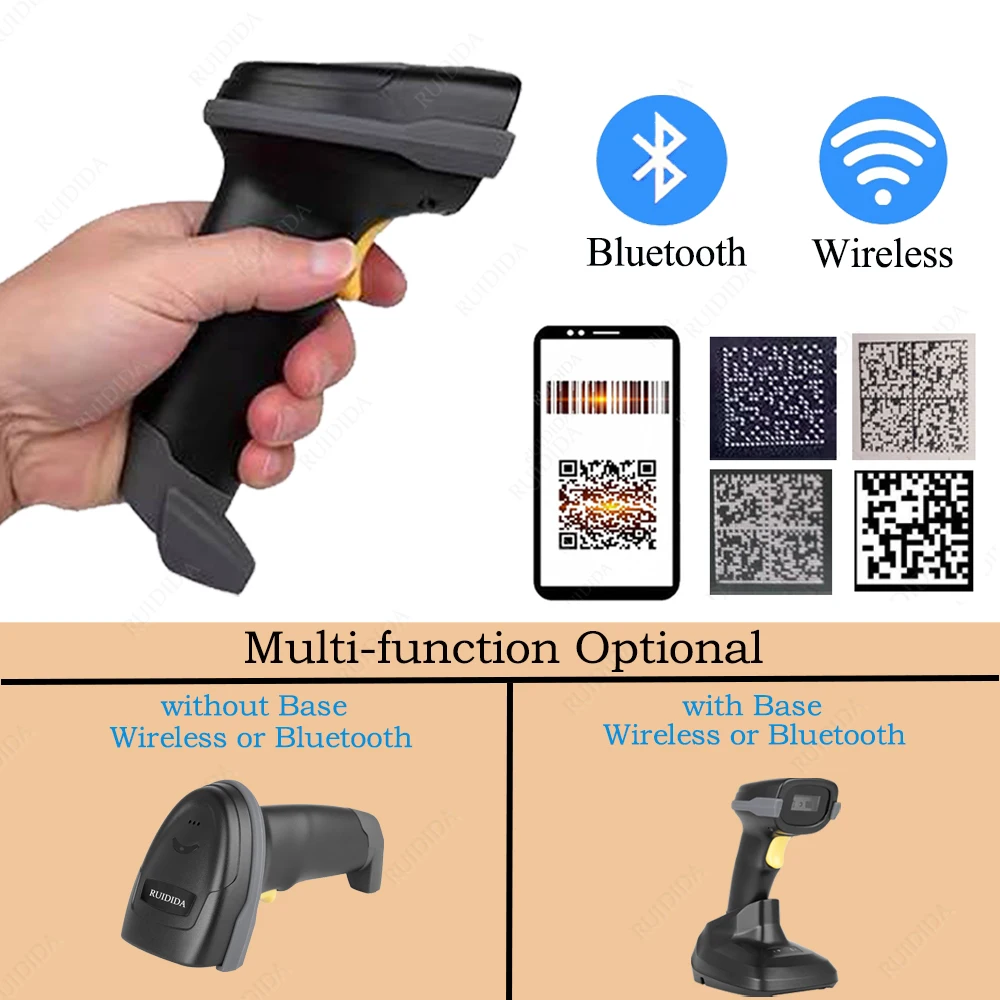 Wireless Buetooth Barcode Scanner qr Code Wireless 2d barcode Reader Handheld Barcod Scanner Wireless Bar code Scanner with Base photo negative scanner