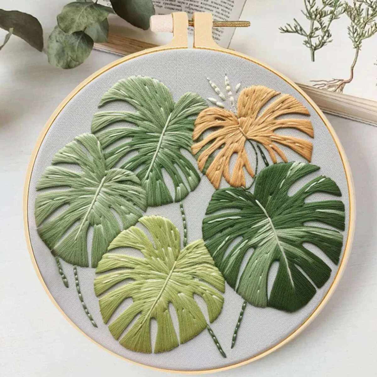 Plant Embroidery Kit Beginner Sewing Art Diy Cross Craft Handmade Gifts Decoration Home 4PCS