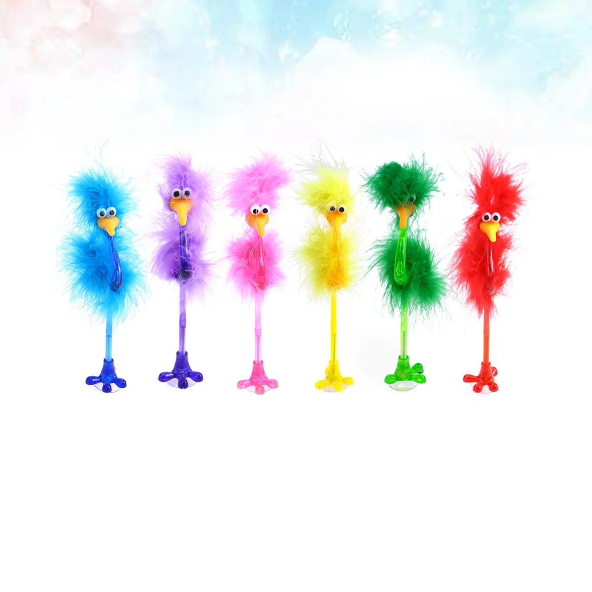 

6pcs Ostrich Shape Ball-point Pen Cartoon Ballpoint Pens Stationery for Home School Office Random Color