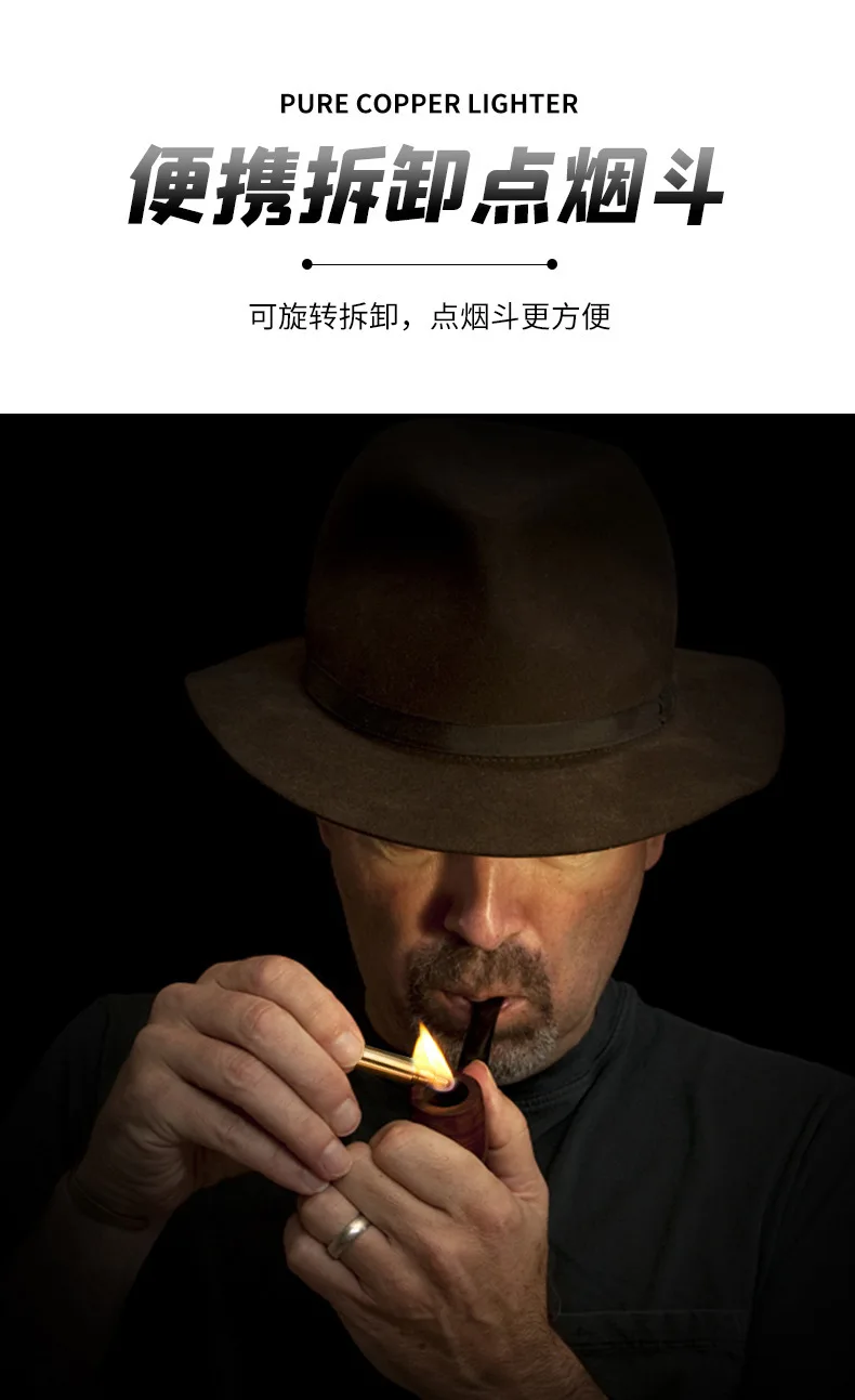 Description Picture 6 of itemNew German ROWENTA Detachable Pipe Lighter Permanent Cotton Core Pure Copper Kerosene Windproof Grinding Wheel Flint Lighter