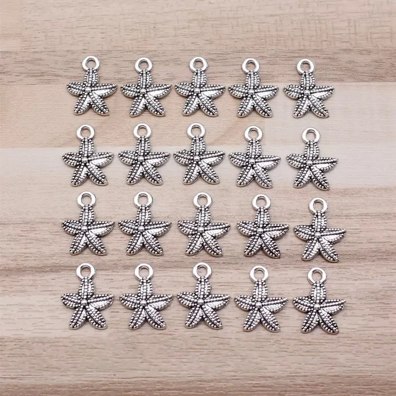 400 Stück Seestern-Anhänger in Antiksilberfarbe, 16 x 13 mm, für Armbänder, Ohrringe, Schmuckherstellung, B10468, Großhandel