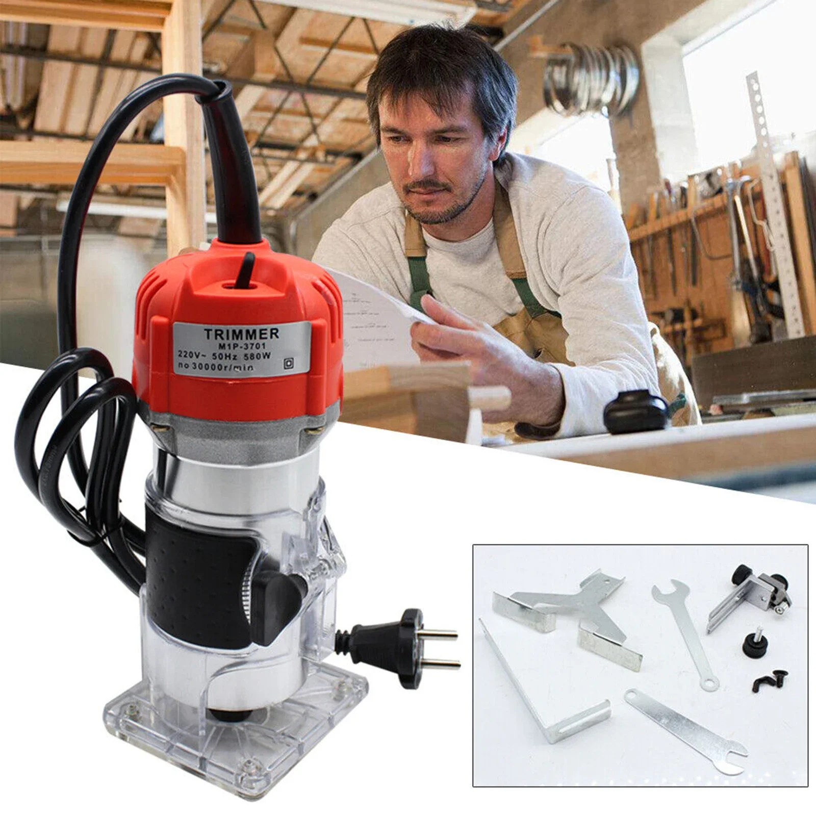 580W Electric Trimmer Router Wood Milling Machine Carpentry Manual Trimming Tools Woodworking Laminate Trimmer