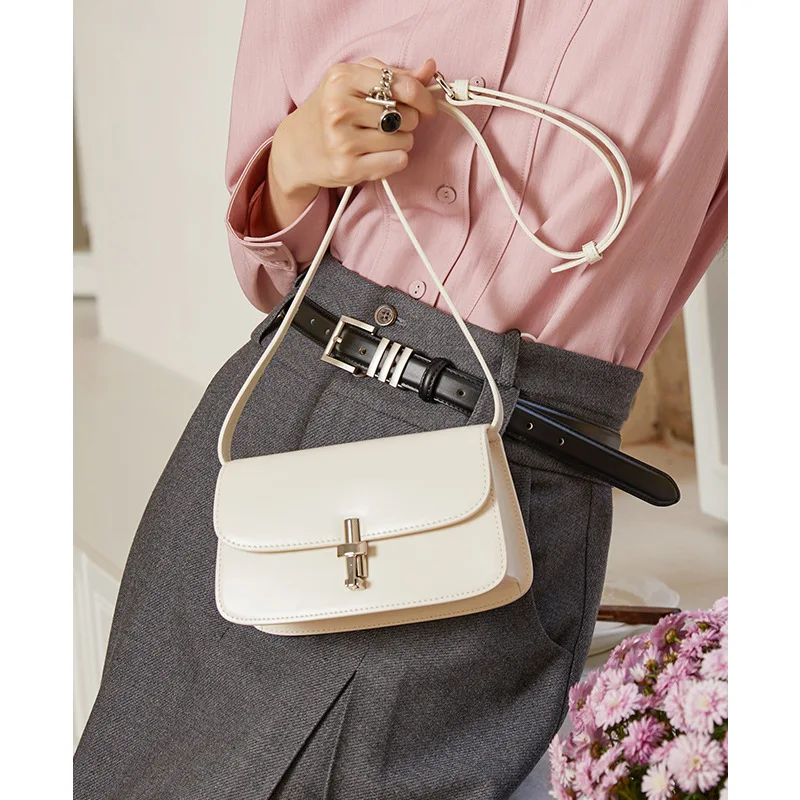 ZR DIARY Leather Saddle Bag Women Split Cowhide Shoulder Messenger Bags Flap Pocket Sewing Metal Buckle Handbag for Female W3291