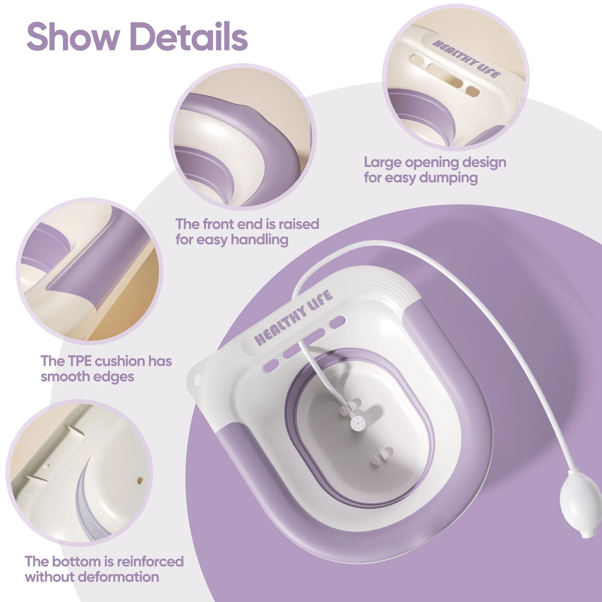 Folding Toilet Sitz Bath Athtubs Flusher with Suction Cup Durable Basin Pregnant Postpartum Women Private Hemorrhoids Flushing