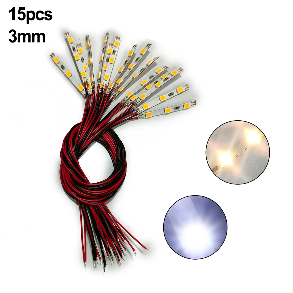 15pcs Pre Wired White Strip Led LED Light Self-Adhesive Flexible 12V ~ 18V 20 CM Model Railroad Track Side Accessories