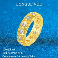 Real Gold 14k Row Rings for Women Man Luxury D Color VVS1 Moissanite Couple Ring Eternity Wedding Band Anniversary Gifts