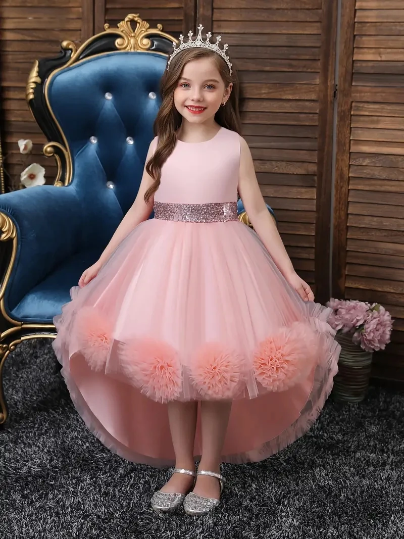 فستان بنات الأميرة بدون أكمام ترتر شبكي توتو فستان...