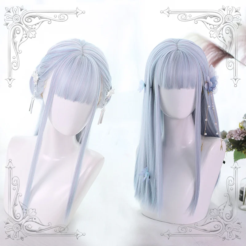 

High Quality Lolita Colorful Ripple Color Air Bangs Female Loveliness Long Hair Wig Cosplay Party