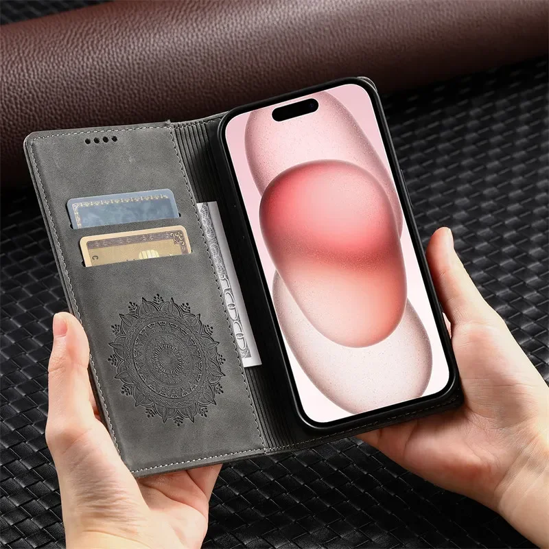 Premium Magnetic Flip Leather Wallet Phone Case with Card Holder and Book Cover Design
