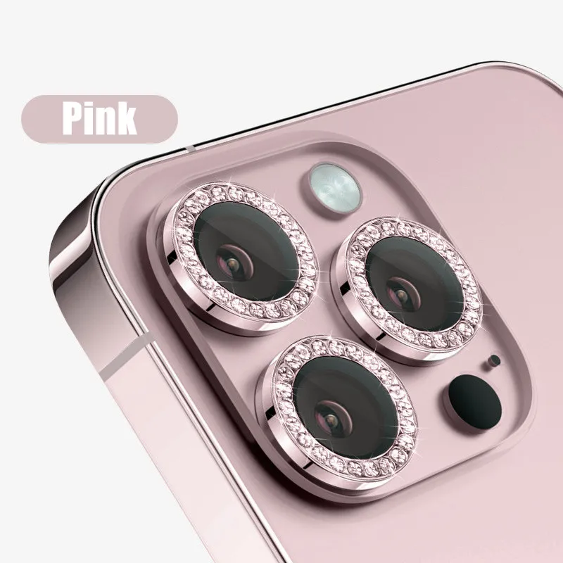 Sparkling Diamond Rhinestone Metal Ring Camera Lens Protector with Tempered Glass - Full Cover