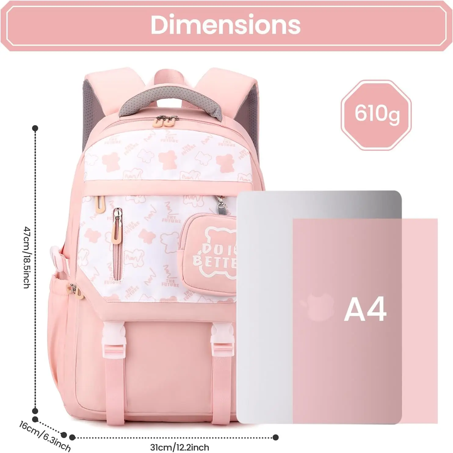 School Backpack for Girls Large Capacity School Bag for Kids Kawaii School Bag for Girls Raincoat Casual Backpack for Teenage 3