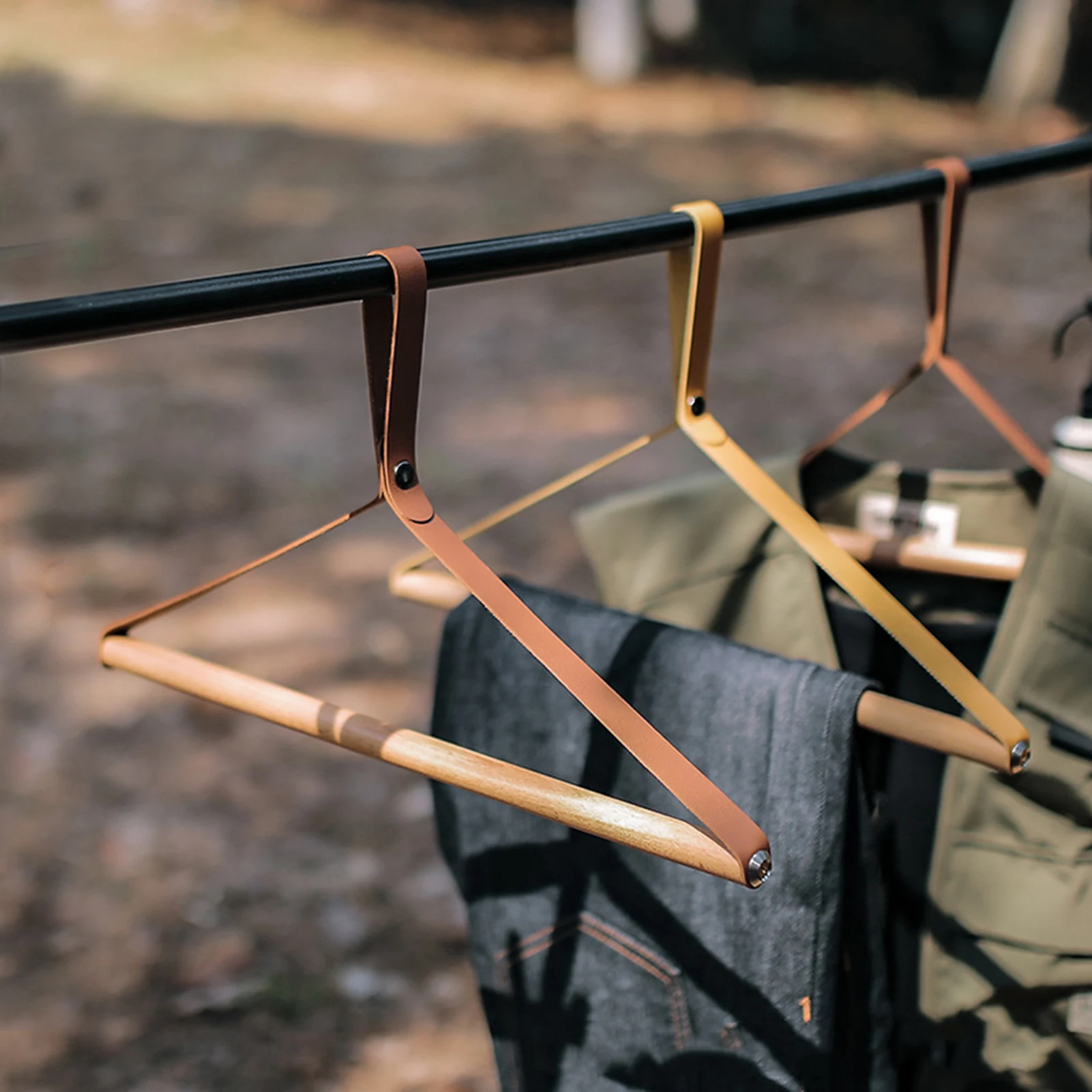 HOT Wooden Folding Coat Hangers Soft Leather Rope Beech Hanger Suitable for Kids and Adult Clothing 2