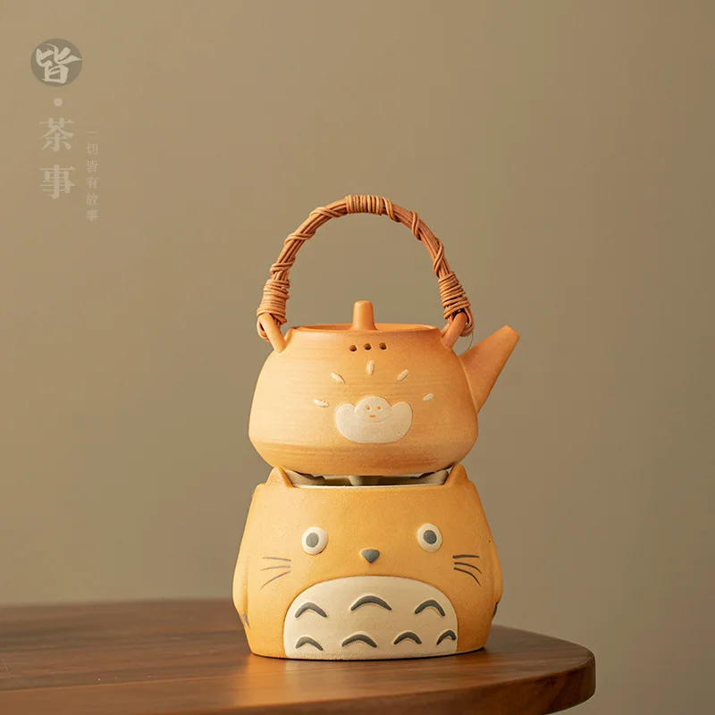 550ml Ceramic Cartoon Retro Carbon Furnace Electric Stove Coarse Pottery Tea Pot Boiler Radiant-cooker One Set 600w 220V