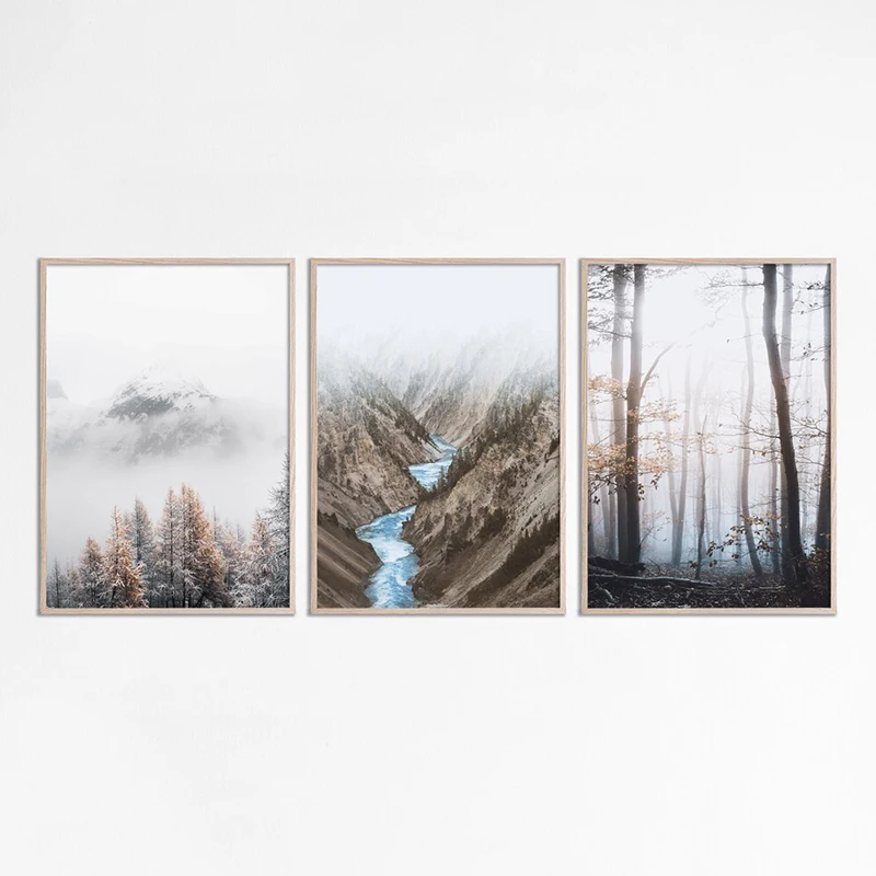 Rustic Misty Forest Landscape Wall Art Canvas - Nature Scenery Home Decor