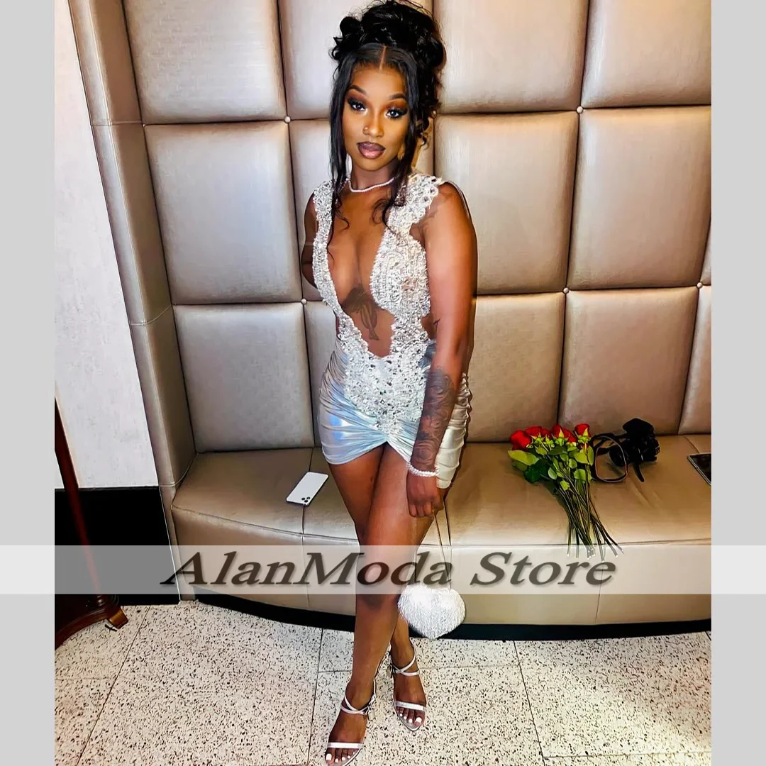 Luxurious Heavy Handmade Party Dress,22st Birthday Dress,Sexy Silver/Gold Homecoming Dress Y1426 main image 1