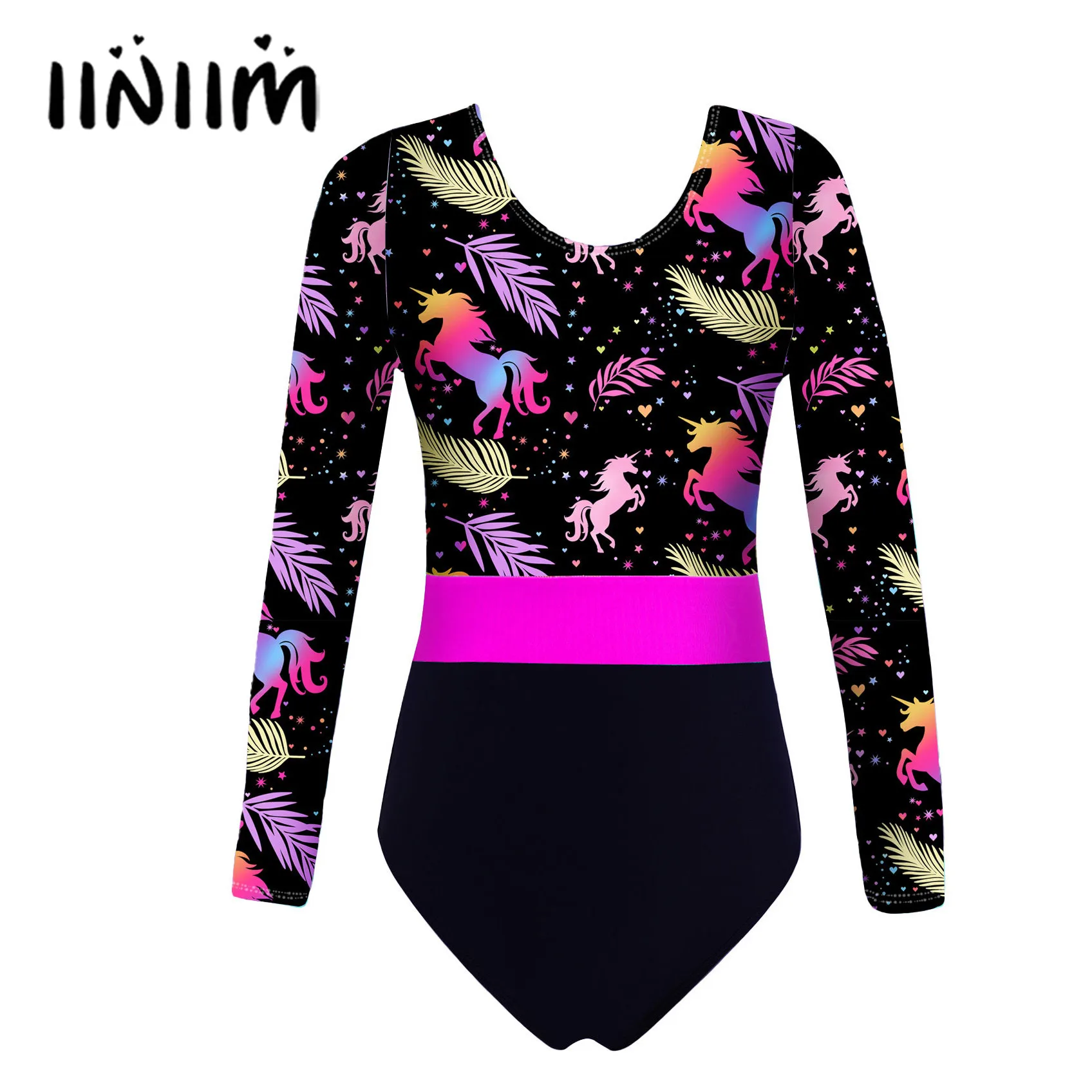 Ballet Leotard Dance Leotard Toddler Girls Gymnastics Swimwear Swimsuit for Dancing Colorful Print Ballet Leotards Round Neck Long Sleeves Bodysuit Jumpsuit