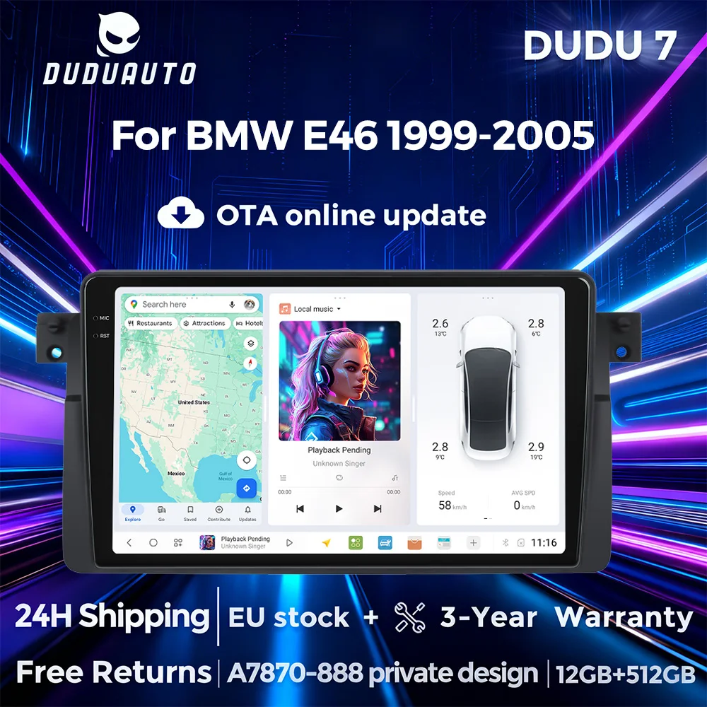 9 Zoll Android 13 DUDU7 Autoradio Multimedia-Stereoanlage für BMW E46 3 318/320/325/330/335 M3 1998-2005 CarPlay Auto WLAN Navigation